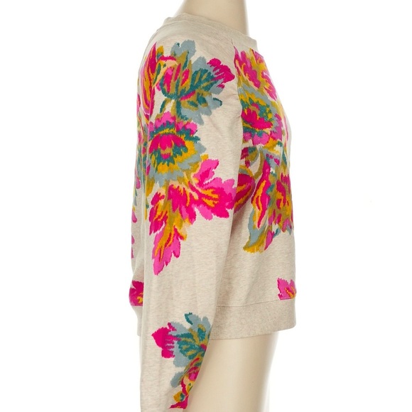 Anthropologie Pink and Yellow Crew Neck Sweater with Floral Design - Picture 4 of 8